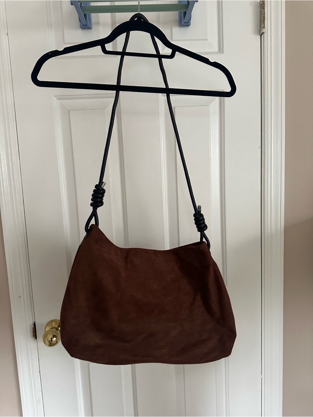 Brown Suede Shoulder Bag - Knotted Strap Detail
